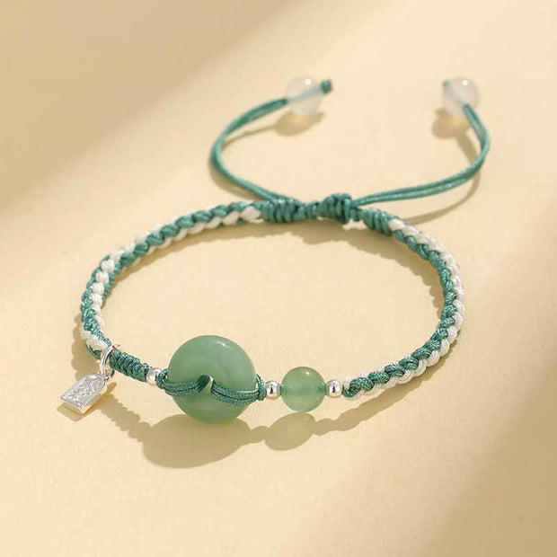 Buddha Stones Green Aventurine Agate Peace Buckle Luck Bracelet - Peace Buckle Green Aventurine & String(Wrist Circumference: 14-18cm) - image 0