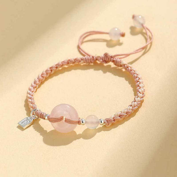 FREE Today: Protection Luck Green Aventurine Agate Peace Buckle Bracelet - Peace Buckle Rose Quartz & Pink String(Wrist Circumference: 14-18cm) - image 5