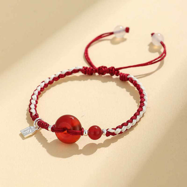 Buddha Stones Green Aventurine Agate Peace Buckle Luck Bracelet - Peace Buckle Red Agate & Red String(Wrist Circumference: 14-18cm) - image 8
