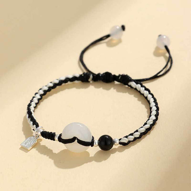 Buddha Stones Green Aventurine Agate Peace Buckle Luck Bracelet - Peace Buckle White Agate & Black String(Wrist Circumference: 14-18cm) - image 13