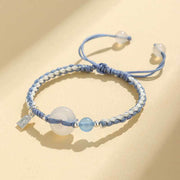 Buddha Stones Green Aventurine Agate Peace Buckle Luck Bracelet - White Agate Blue String(Wrist Circumference: 14-18cm) - image 15