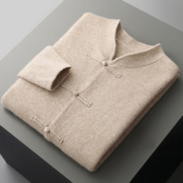 Buddha Stones Winter Solid Color Chinese Frog-Button Men's Wool Long Sleeve Sweater - image 9