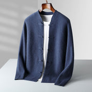 Buddha Stones Winter Solid Color Chinese Frog-Button Men's Wool Long Sleeve Sweater - DarkBlue - US/UK/AU42，EU52 (3XL) - image 0