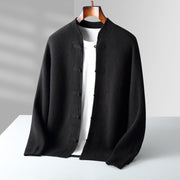 Buddha Stones Winter Solid Color Chinese Frog-Button Men's Wool Long Sleeve Sweater - Black - US/UK/AU42，EU52 (3XL) - image 4