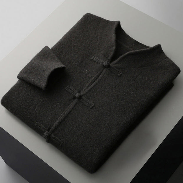 Buddha Stones Winter Solid Color Chinese Frog-Button Men's Wool Long Sleeve Sweater - image 5