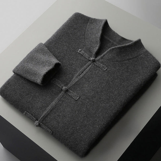 Buddha Stones Winter Solid Color Chinese Frog-Button Men's Wool Long Sleeve Sweater - image 17