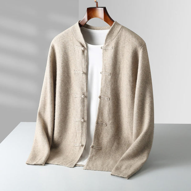 Buddha Stones Winter Solid Color Chinese Frog-Button Men's Wool Long Sleeve Sweater - Linen - US/UK/AU42，EU52 (3XL) - image 8