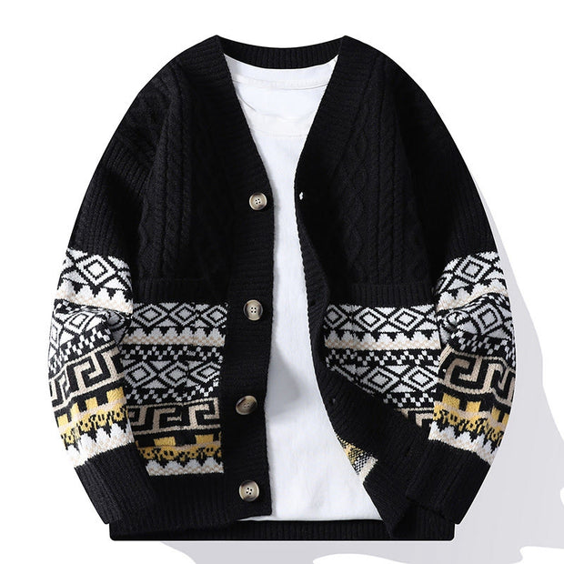 Buddha Stones Patchwork Color Knitted Textured Men's Long Sleeve Sweater With Pockets - Black - US/UK/AU44，EU54 (4XL) - image 7