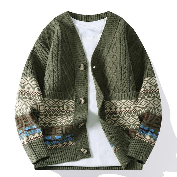 Buddha Stones Patchwork Color Knitted Textured Men's Long Sleeve Sweater With Pockets - DarkOliveGreen - US/UK/AU44，EU54 (4XL) - image 9