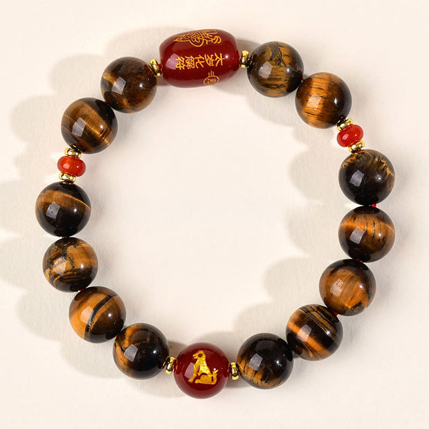 Buddha Stones 12 Chinese Zodiac Natural Tiger Eye Red Agate Protection Bracelet - 12mm(Wrist Circumference 17-18cm) - Dog - image 43