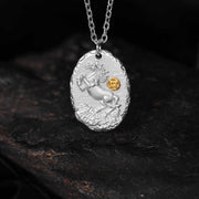 Buddha Stones 999 Sterling Silver Year Of The Horse 925 Sterling Silver Chain Prosperity Necklace Pendant - image 1
