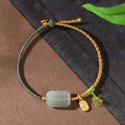 Buddha Stones 925 Sterling Silver Hetian Jade Prosperity Bracelet - Hetian Jade & Dark Green String(Wrist Circumference: 15-18cm) - image 8