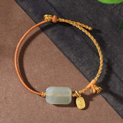 Buddha Stones 925 Sterling Silver Hetian Jade Prosperity Bracelet - Hetian Jade &  Yellow String(Wrist Circumference: 15-18cm) - image 5