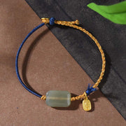 Buddha Stones 925 Sterling Silver Hetian Jade Prosperity Bracelet - Hetian Jade & Navy Blue String(Wrist Circumference: 15-18cm) - image 6