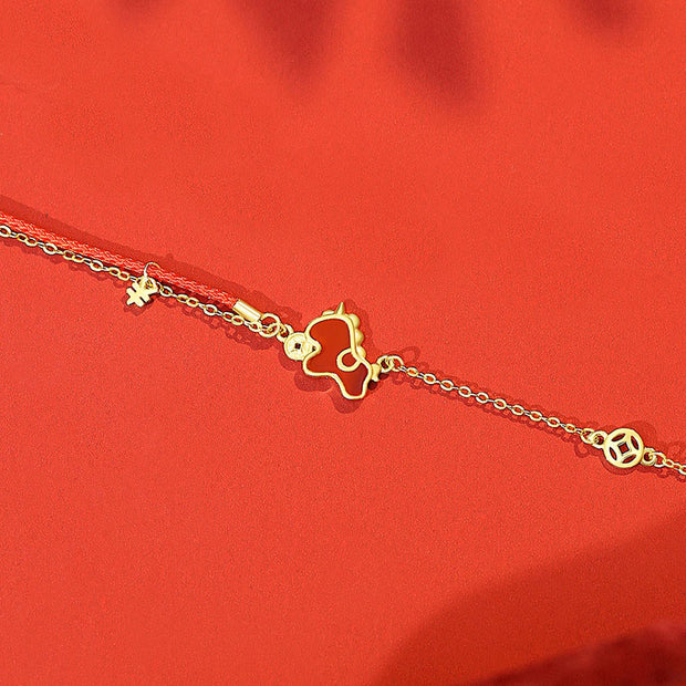 Buddha Stones 925 Sterling Silver Year Of The Horse Red String Red Agate Coin Charm Luck Bracelet - Golden Horse Bracelet - image 6