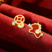 Buddha Stones 925 Sterling Silver Year Of The Horse Coin Charm Red Agate Blessing Necklace Pendant - Golden Horse Earrings - image 18