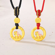 Buddha Stones 925 Sterling Silver Year Of The Horse Peace Buckle Fu Character Luck Necklace Pendant - image 0