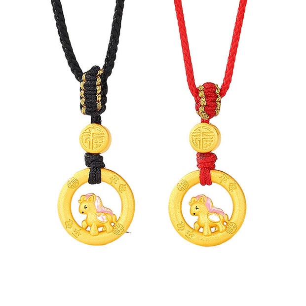 Buddha Stones 925 Sterling Silver Year Of The Horse Peace Buckle Fu Character Luck Necklace Pendant - image 13