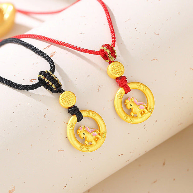 Buddha Stones 925 Sterling Silver Year Of The Horse Peace Buckle Fu Character Luck Necklace Pendant - image 12