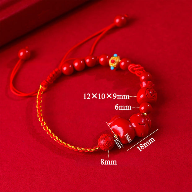 Buddha Stones Year of the Horse Natural Cinnabar Fu Character Lucky Bag Blessing Bracelet - image 6