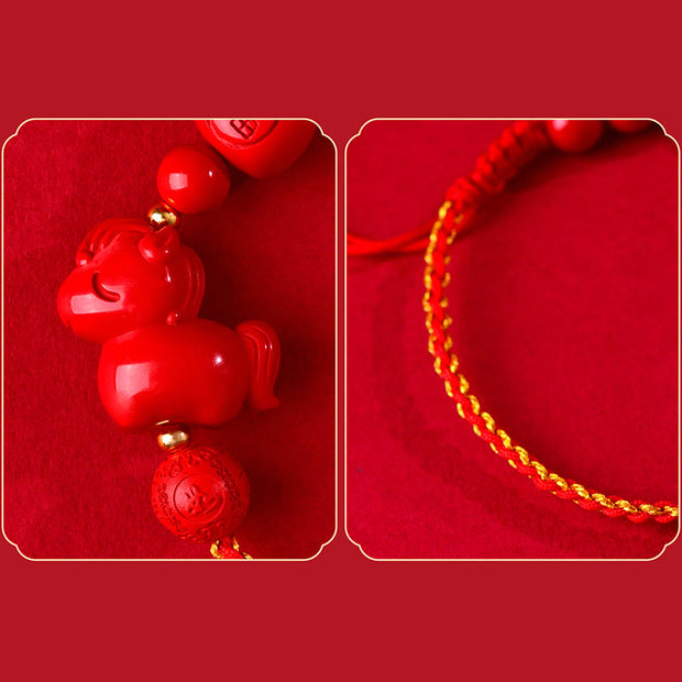 Buddha Stones Year of the Horse Natural Cinnabar Fu Character Lucky Bag Blessing Bracelet - image 5
