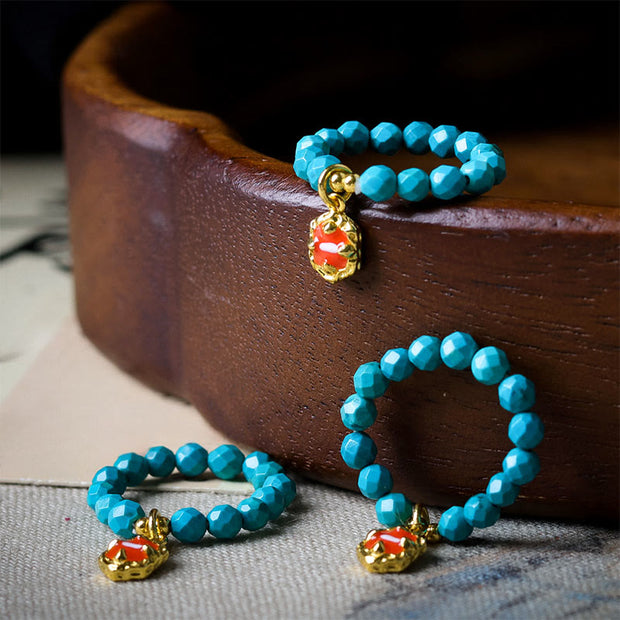 Buddha Stones 4mm Ultra-Fine Turquoise Faceted Bead Design Strength Elastic Ring - image 6