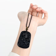 Buddha Stones Year of the Horse Natural Black Obsidian Strength Necklace Pendant - image 5