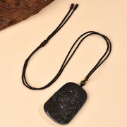 Buddha Stones Year of the Horse Natural Black Obsidian Strength Necklace Pendant - image 3