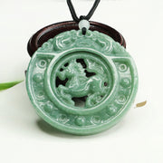 Buddha Stones Year of the Horse Round Jade Luck Rope Necklace Pendant - image 4