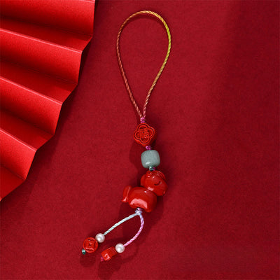 Buddha Stones Year of the Horse Natural Cinnabar Fu Character Blessing Phone Hanging Decoration - Cinnabar(Calm♥Concentration) - image 0