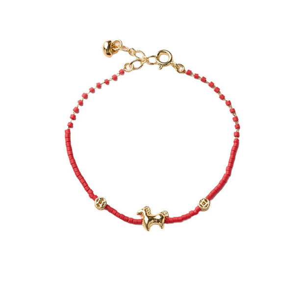 Buddha Stones 925 Sterling Silver Plated Gold Year of the Horse Red Liuli Glass Buddha Prosperity Bracelet - image 7