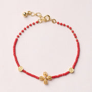 Buddha Stones 925 Sterling Silver Plated Gold Year of the Horse Red Liuli Glass Buddha Prosperity Bracelet - Four-leaf Clover Bracelet - image 20