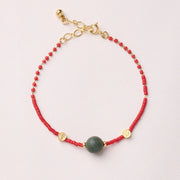 Buddha Stones 925 Sterling Silver Plated Gold Year of the Horse Red Liuli Glass Buddha Prosperity Bracelet - DarkGreen Bead Bracelet - image 16