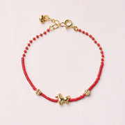 Buddha Stones 925 Sterling Silver Plated Gold Year of the Horse Red Liuli Glass Buddha Prosperity Bracelet - Horse Bracelet - image 1