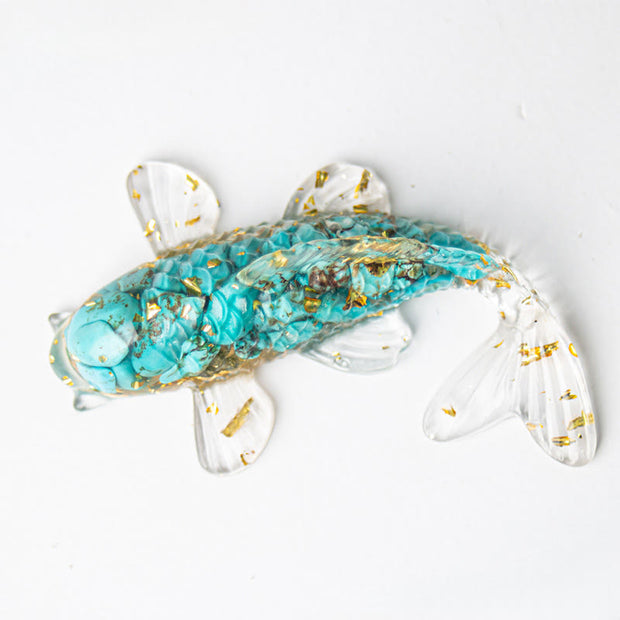 Buddha Stones Koi Fish Crystal Chip Epoxy Resin Luck Decoration  - Turquoise(60*40*20mm) - image 20