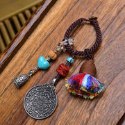 Buddha Stones Chinese Zodiac Nine Palaces Eight Diagrams Buddha Dzi Bead Serenity Key Chain - Copper Coins - image 3