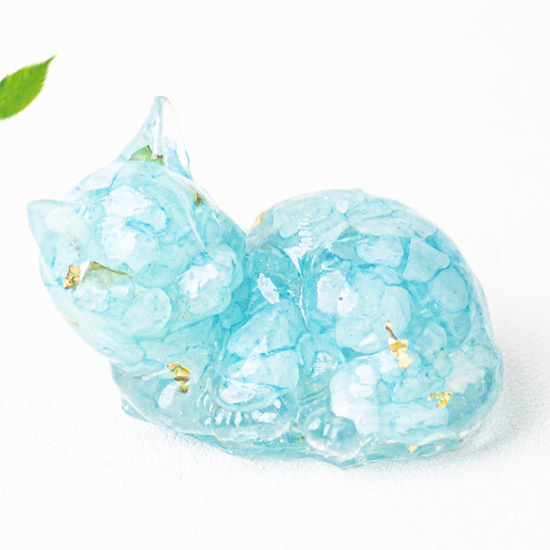 Buddha Stones Crystal Chip Epoxy Resin Small Cat Positive Decoration  - Aquamarine (32*43*53mm) - image 9