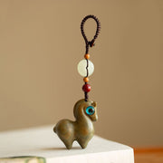 Buddha Stones Year of the Horse Small Leaf Red Sandalwood Green Sandalwood Ebony Wood Calm Key Chain - Green Sandalwood - Button Rope - image 8