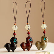 Buddha Stones Year of the Horse Small Leaf Red Sandalwood Green Sandalwood Ebony Wood Calm Key Chain - image 12