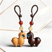 Buddha Stones Year of the Horse Small Leaf Red Sandalwood Calm Key Chain Phone Hanging Decoration - image 6