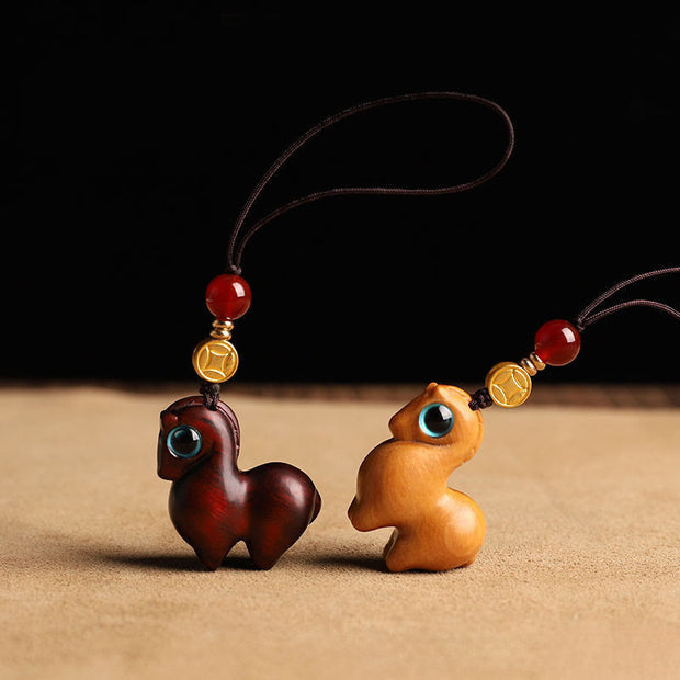Buddha Stones Year of the Horse Small Leaf Red Sandalwood Calm Key Chain Phone Hanging Decoration - image 8