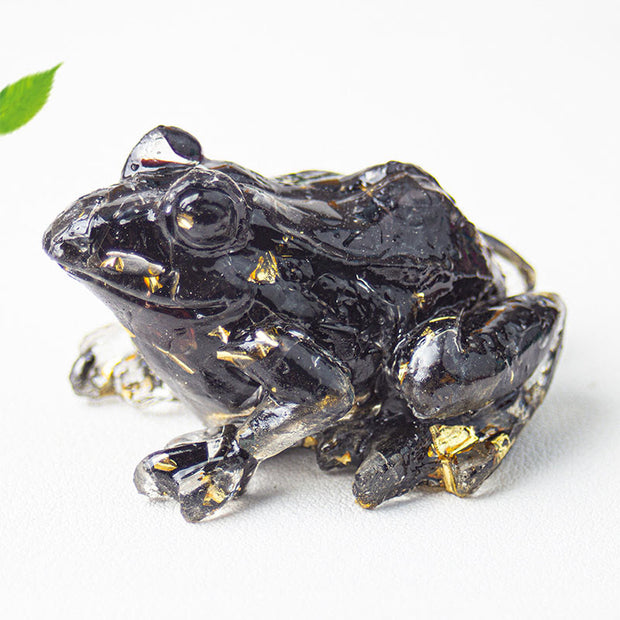 Buddha Stones Crystal Drip Resin Small Frog Passion Decoration Statue - Black Obsidian(65*55*38mm) - image 4