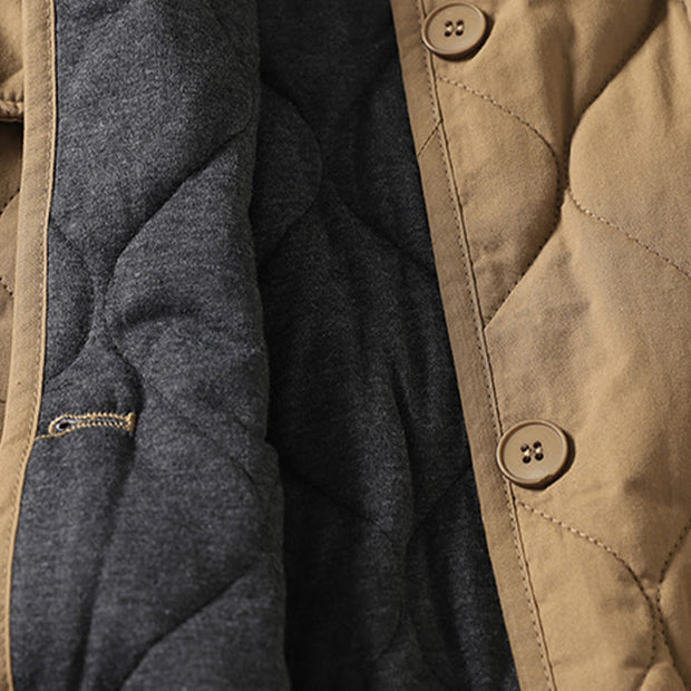 Buddha Stones Plain Buttons V-Neck Long Sleeve Women's Cotton Coat With Pockets - image 3