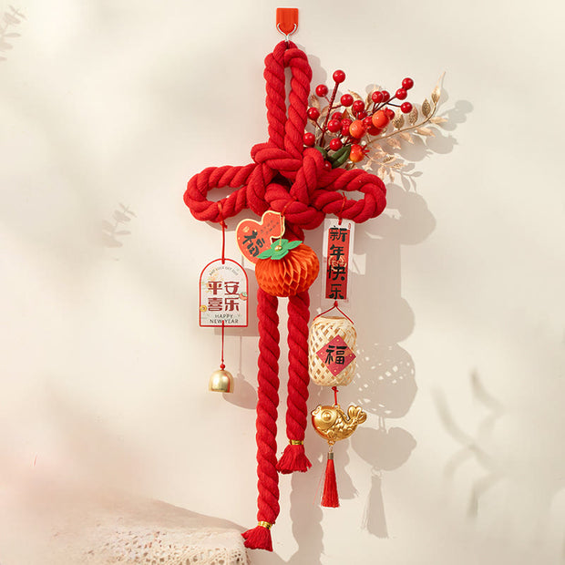 Buddha Stones Year of the Horse Dancing Lion Fu Character Chinese Knotting Fortune Decoration - Fish Persimmon Large Size 23*55 cm - image 15