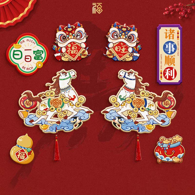 Buddha Stones Year of the Horse Refrigerator Fridge Full Magnet Back Blessings Decoration - 8Pcs Set 3 - image 4