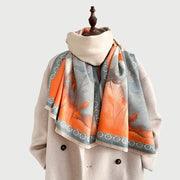 Buddha Stones Winter Ink Painting Lotus Flowers Leaves Pattern Soft Scarf Shawl - image 2