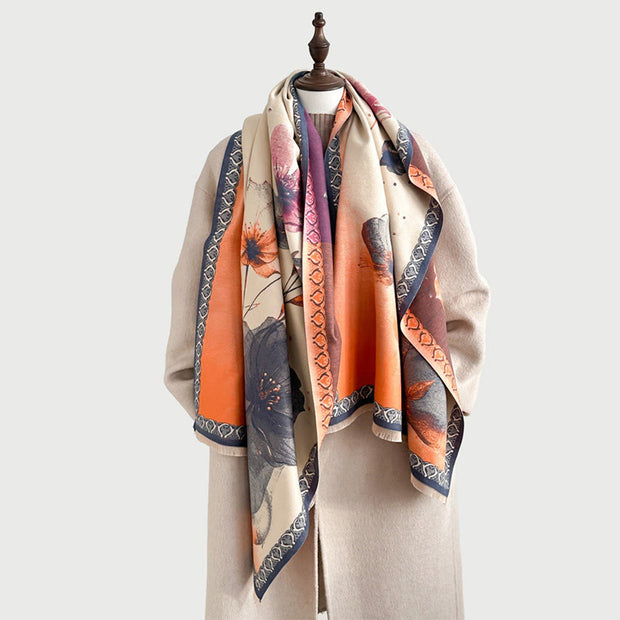 Buddha Stones Winter Ink Painting Lotus Flowers Leaves Pattern Soft Scarf Shawl - image 9