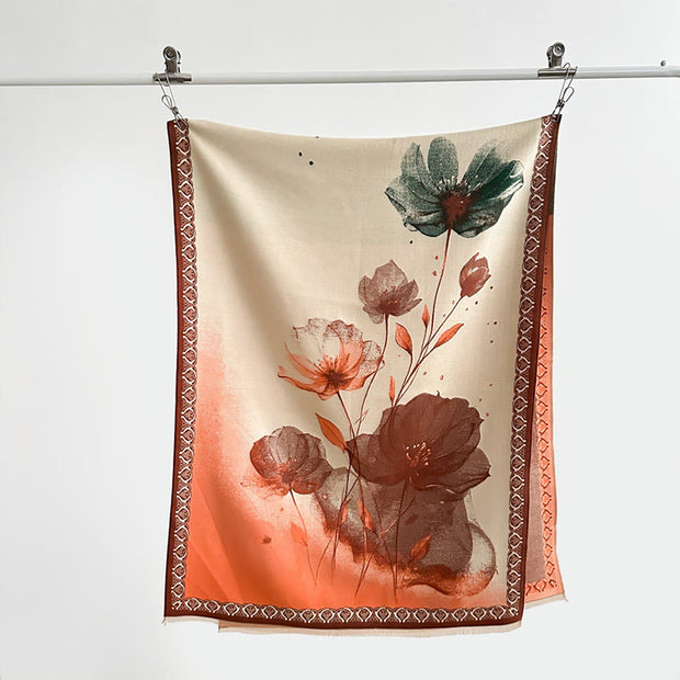 Buddha Stones Winter Ink Painting Lotus Flowers Leaves Pattern Soft Scarf Shawl - image 15