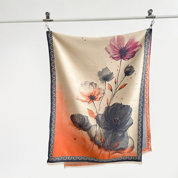 Buddha Stones Winter Ink Painting Lotus Flowers Leaves Pattern Soft Scarf Shawl - image 11