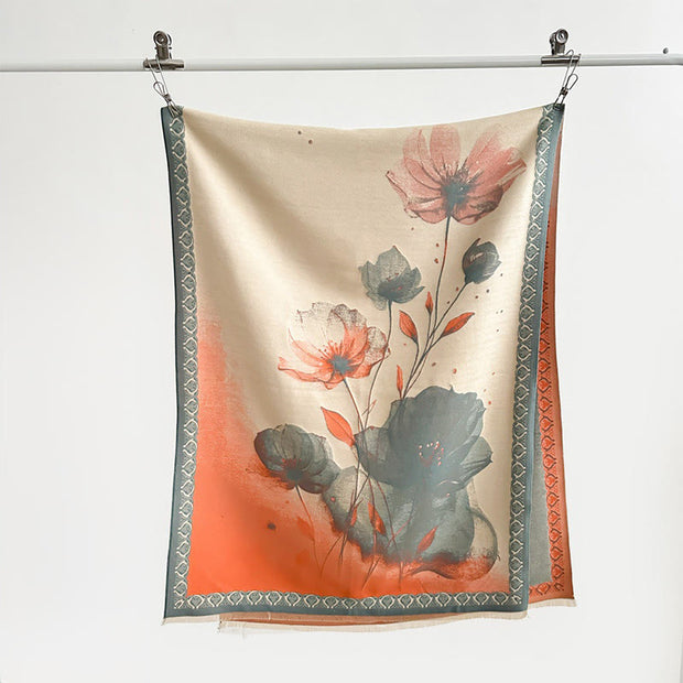 Buddha Stones Winter Ink Painting Lotus Flowers Leaves Pattern Soft Scarf Shawl - image 3